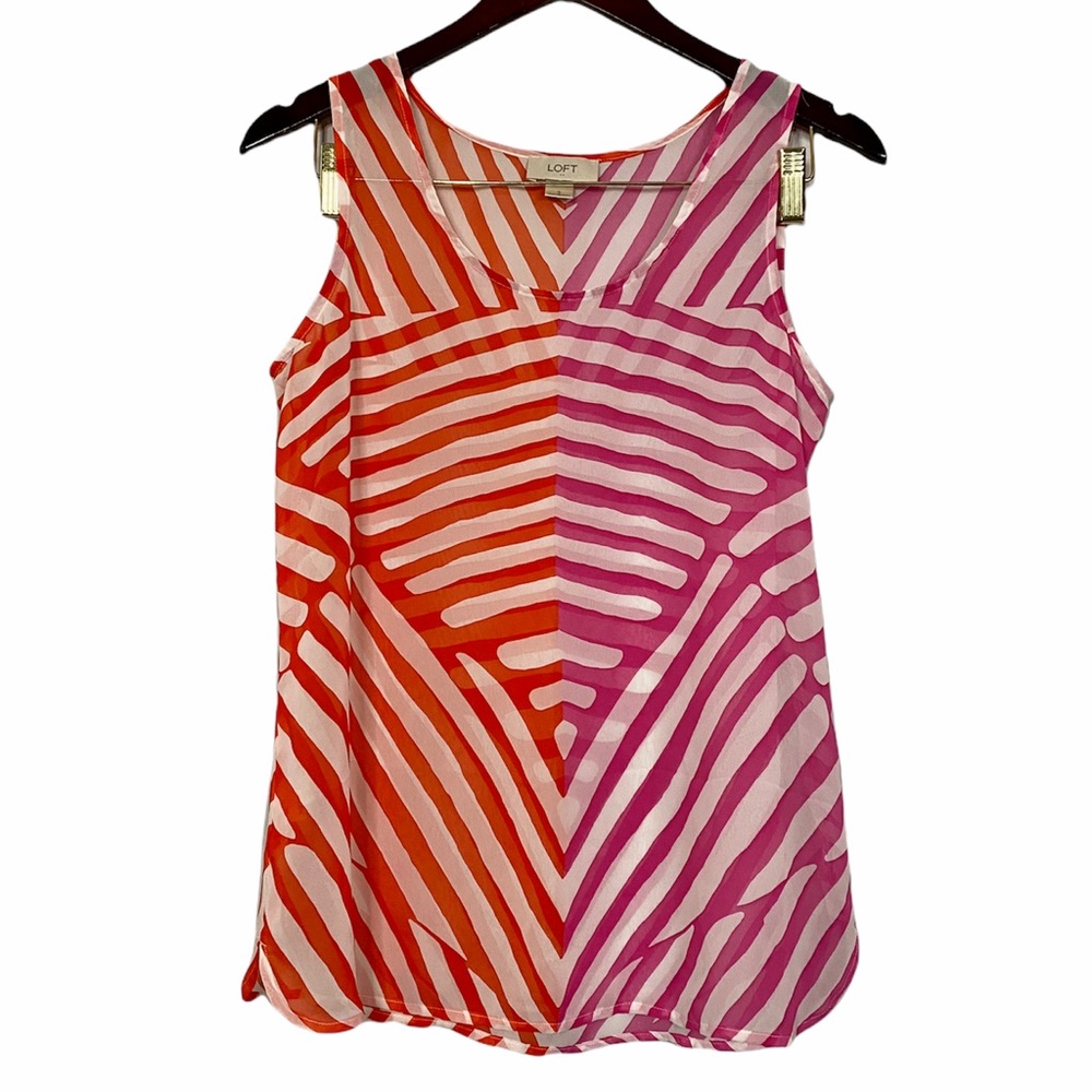 LOFT Orange White Pink Stripes Sheer Tank Womens Size Small
